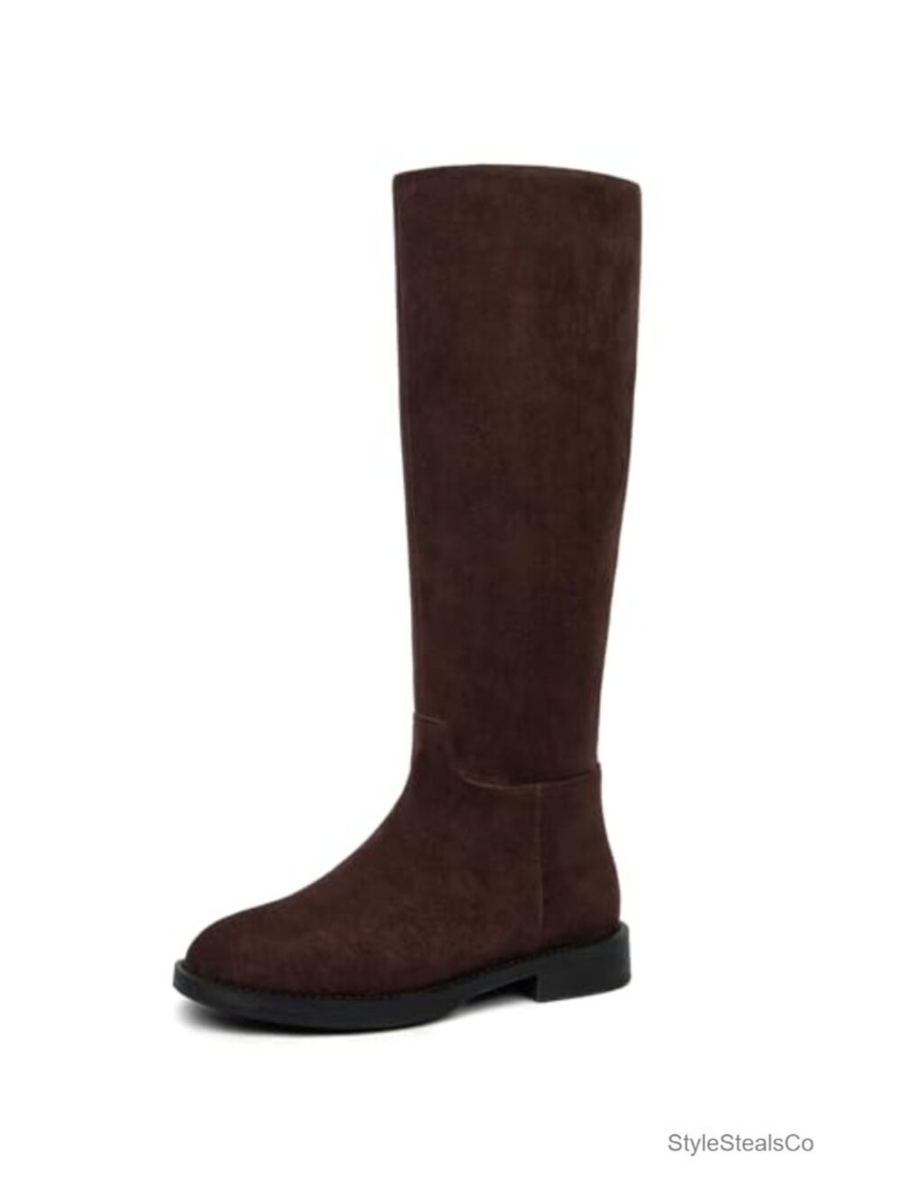 Women's Knee High Boots Faux Suede Low Heel Round Toe Riding Boot